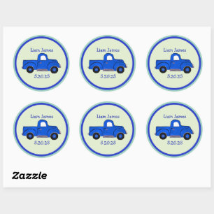 Sticker Rond Camion bleu peint à la main, Personnaliser