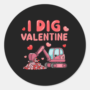 Sticker Rond Camion de construction Je creuse la Saint-Valentin
