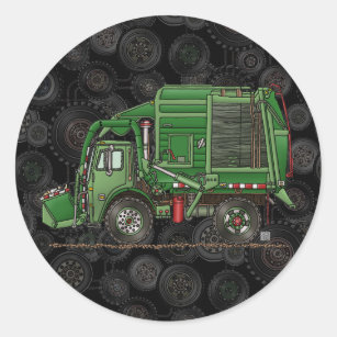 Sticker Rond Camion de déchets mignon de camion à ordures