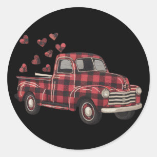 Sticker Rond Camion de la Saint-Valentin Funny Buffalo Plaid Le