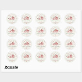 Sticker Rond Camion de Noël Whimsical Retro Rouge et Vert (Feuille)