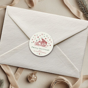 Sticker Rond Camion de Noël Whimsical Retro Rouge et Vert