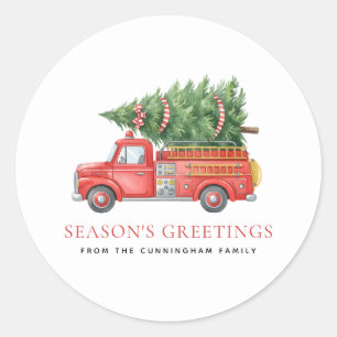 Sticker Rond Camion de pompiers de Noël moderne personnalisé