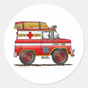 Sticker Rond Camion de pompiers de Van Ambulance de délivrance