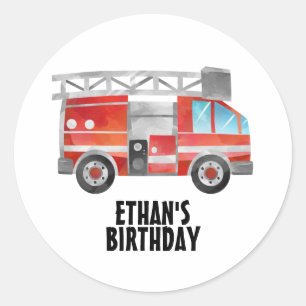Sticker Rond Camion de pompiers rouge à la fête d'anniversaire 