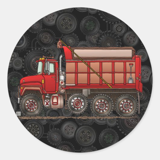 Sticker Rond Camion de vidange de gravier mignon (Devant)