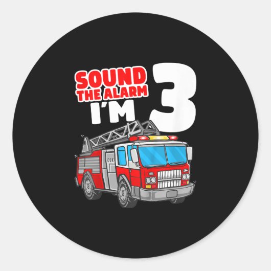 Sticker Rond Camion d'incendie 3 ans pompier 3e anniversaire (Devant)