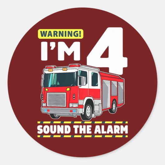 Sticker Rond Camion d'incendie 4 ans pompier 4e anniversaire (Devant)