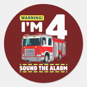 Sticker Rond Camion d'incendie 4 ans pompier 4e anniversaire