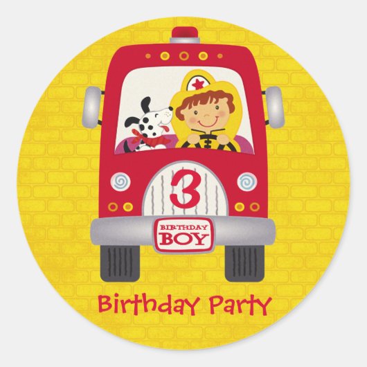 Sticker Rond Camion d'incendie Enfant d'anniversaire (Devant)