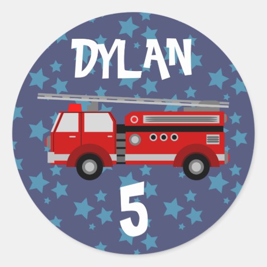 Sticker Rond Camion d'incendie Espace bleu Anniversaire (Devant)