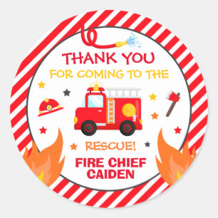Sticker Rond Camion d'incendie Fête d'anniversaire Décorations 