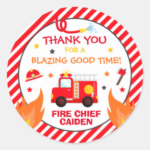 Sticker Rond Camion d'incendie Fête d'anniversaire Décorations 