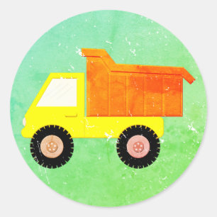 Sticker Rond Camion Jaune Distressed