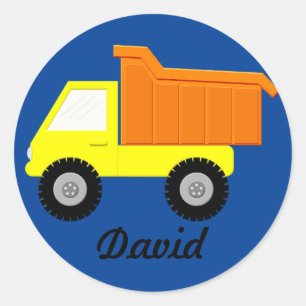 Sticker Rond Camion Jaune Sur Bleu