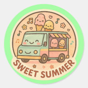 Sticker Rond Camion Kawaii Crème de glace Camion Sweet Summer S
