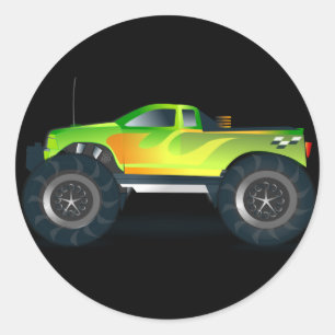 Sticker Rond Camion Monster. Cool et coloré modifié Prise en ch