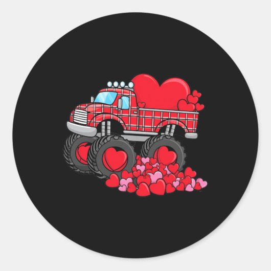 Sticker Rond Camion Monster de Saint Valentin avec Coeurs Plaid (Devant)