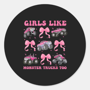 Sticker Rond Camion monstre 4 maman rose filles aiment monstre