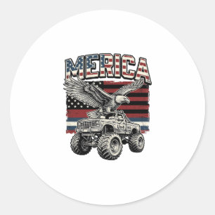 Sticker Rond Camion Monstre Aigle Américain Vintage Patriotique