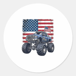 Sticker Rond Camion Monstre Patriotique Gravure Vintage Design_