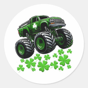 Sticker Rond Camion Monstre St Patricks Day Irlandais Chanceux
