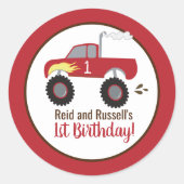 Sticker Rond Camion Red Monster Anniversaire Favoriser (Devant)