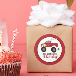 Sticker Rond Camion Red Monster Anniversaire Favoriser