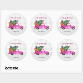 Sticker Rond Camion Rose De Noël Avec Arbre Et Souhaits (Feuille)
