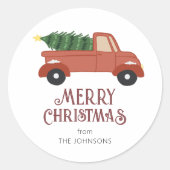 Sticker Rond Camion rouge avec sapin de Noël (Devant)
