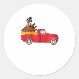 Sticker Rond Camion rouge avec une jolie Turquie drôle pour Tha