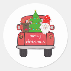 Sticker Rond Camion Rouge de Ferme de Noël Vintage Personnalisé