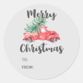 Sticker Rond Camion rouge et arbre Noël Nom du cadeau (Devant)