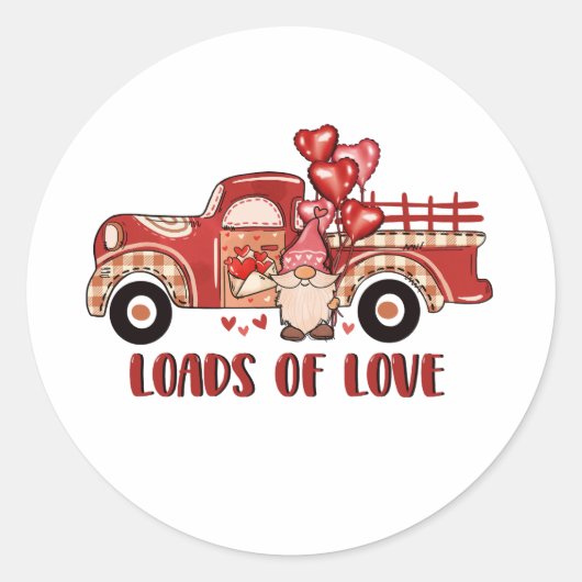 Sticker Rond Camion Rouge Gnome Charges d'Amour Saint Valentin (Devant)
