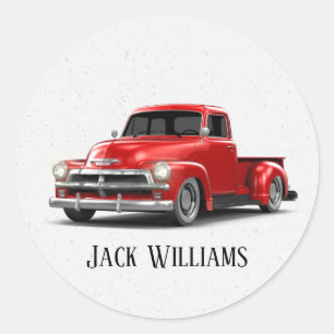Sticker Rond Camion Rouge Rétro Sur Spectres