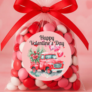 Sticker Rond Camion Rouge Vintage Cœur Rouge Saint-Valentin