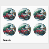 Sticker Rond Camion vintage avec sapin de Noël (Feuille)