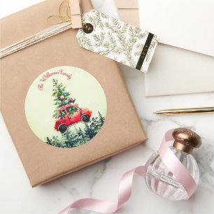 Sticker Rond Camion Vintage rouge sapin