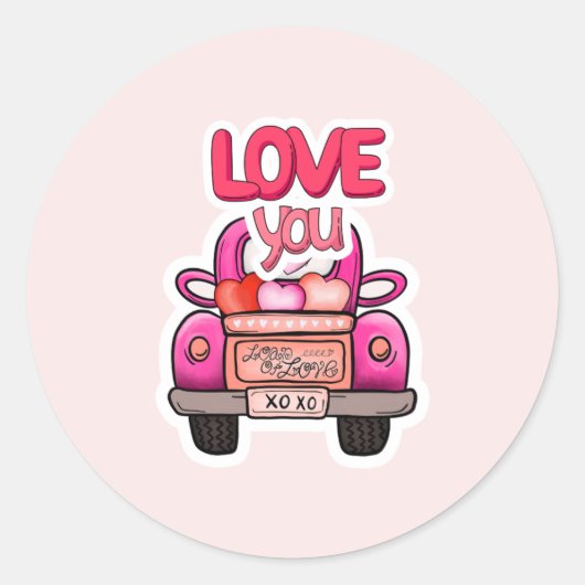 Sticker Rond Camionnette rose mignonne pour la Saint-Valentin " (Devant)
