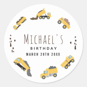 Sticker Rond Camions de construction Camions de construction Jo
