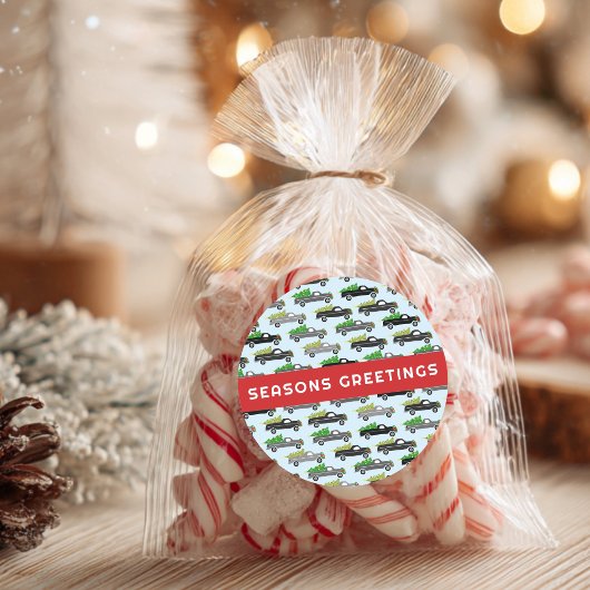 Sticker Rond Camions de Noël Cute CUSTOM Vacances saisonnières