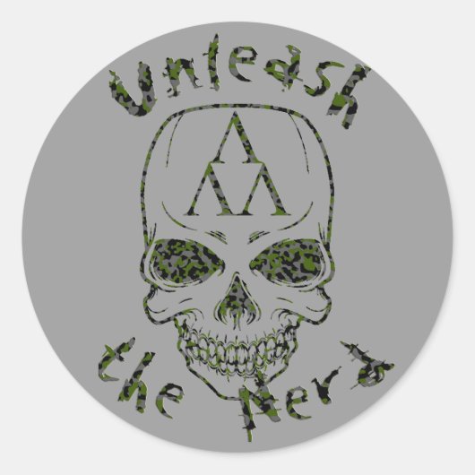 Sticker Rond Cammo-déleash, cammo-thenerd, Skull-Alone-cammo (Devant)