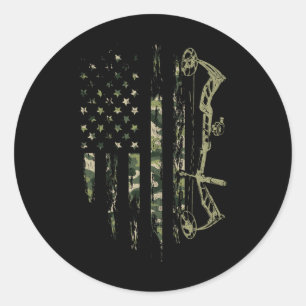 Sticker Rond Camo American Drapeau Bowhuning Bow Archery Deer H