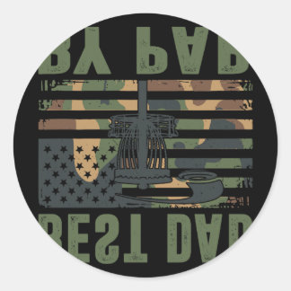Sticker Rond Camo Disc Golf Best Dad By Par American Flag Us Fu