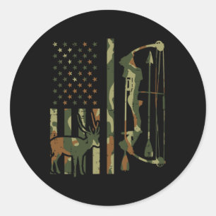 Sticker Rond Camo Drapeau Cerf Chasse Patriotique Chasseur Père