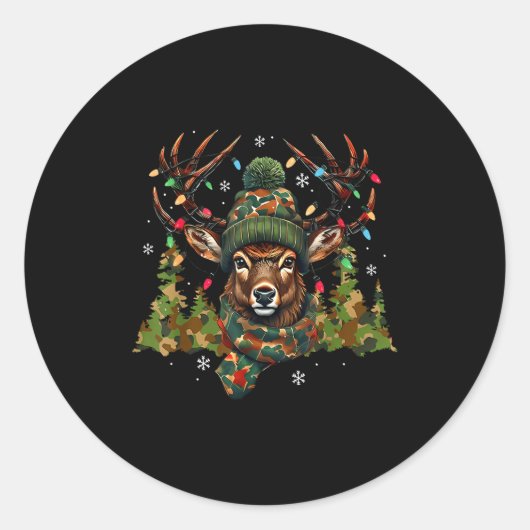 Sticker Rond Camo Hunting Reindeer Deer Xmas Lights Christmas H (Devant)