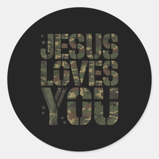 Sticker Rond Camo Jesus Aime Votre Ado Fille Amusante Bib Chrét (Devant)