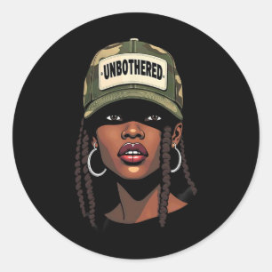 Sticker Rond Camo Juneteenth Unbothered Black Girl Loc'd _1
