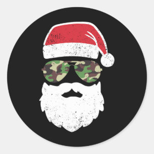Sticker Rond Camo Noël en juillet Rétro Vintage Camo Noël