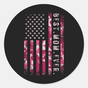 Sticker Rond Camo rose Meilleure maman Jamais Fête des mères Us